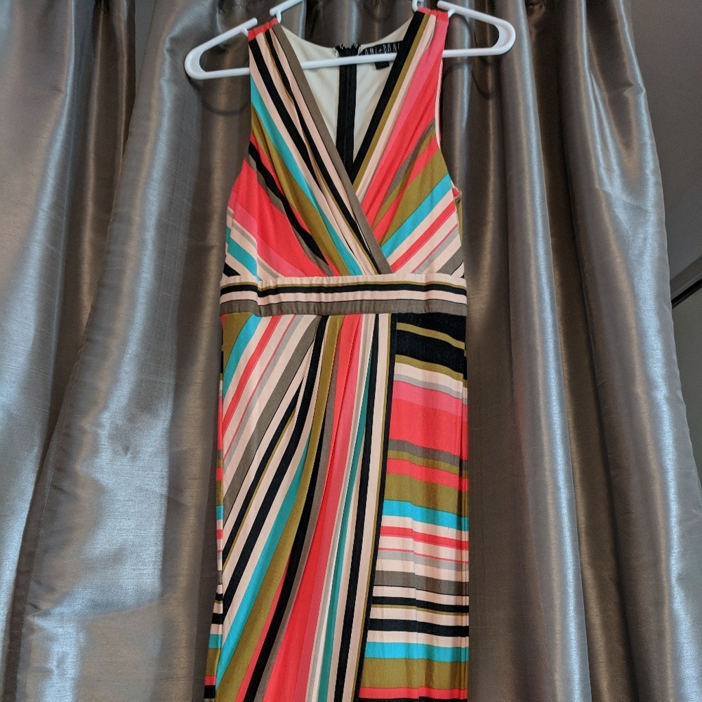Multi-colored Knee Length Wrap Sleeveless Dress